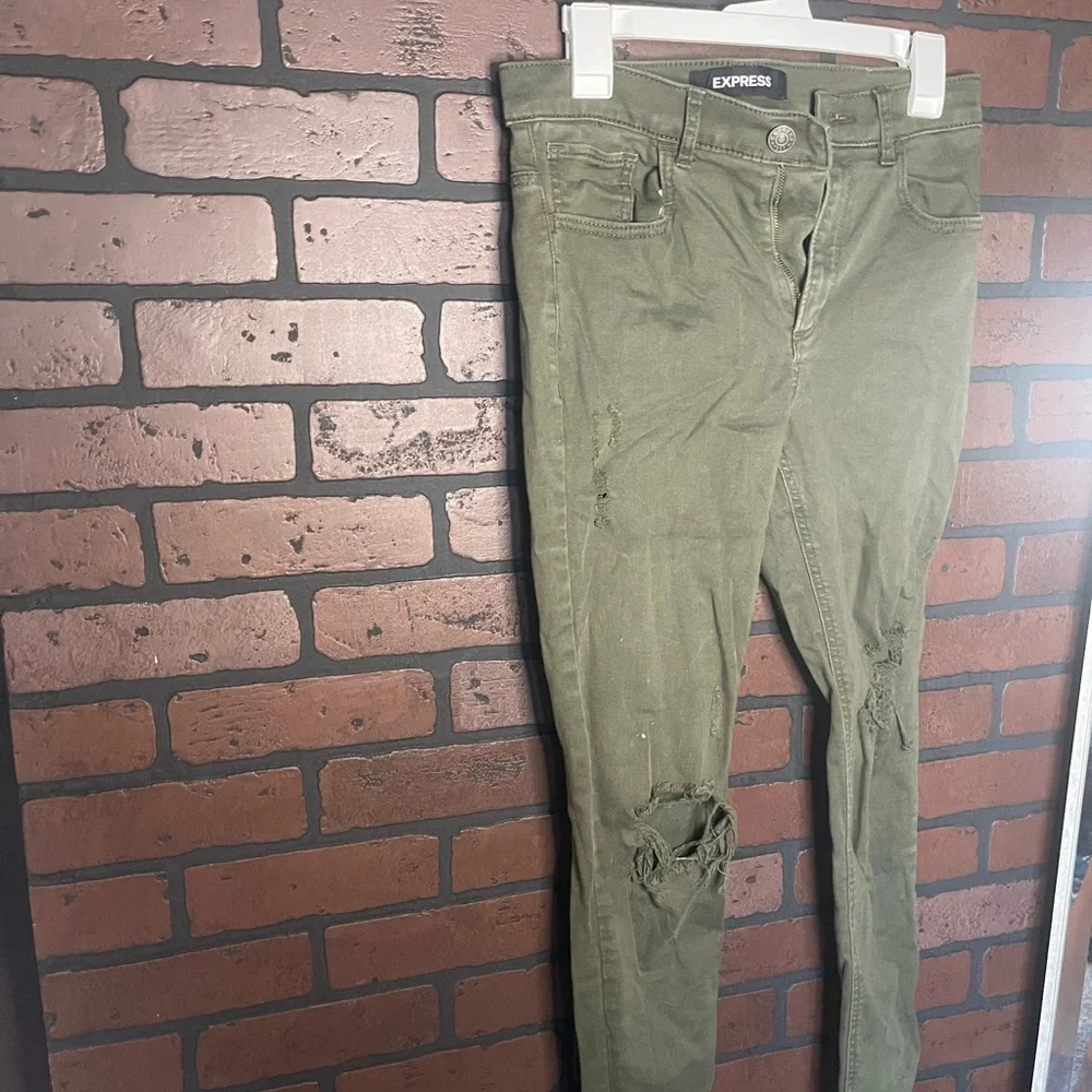 Express Green Skinny Jeans - Ripped - Picture 2 of 7